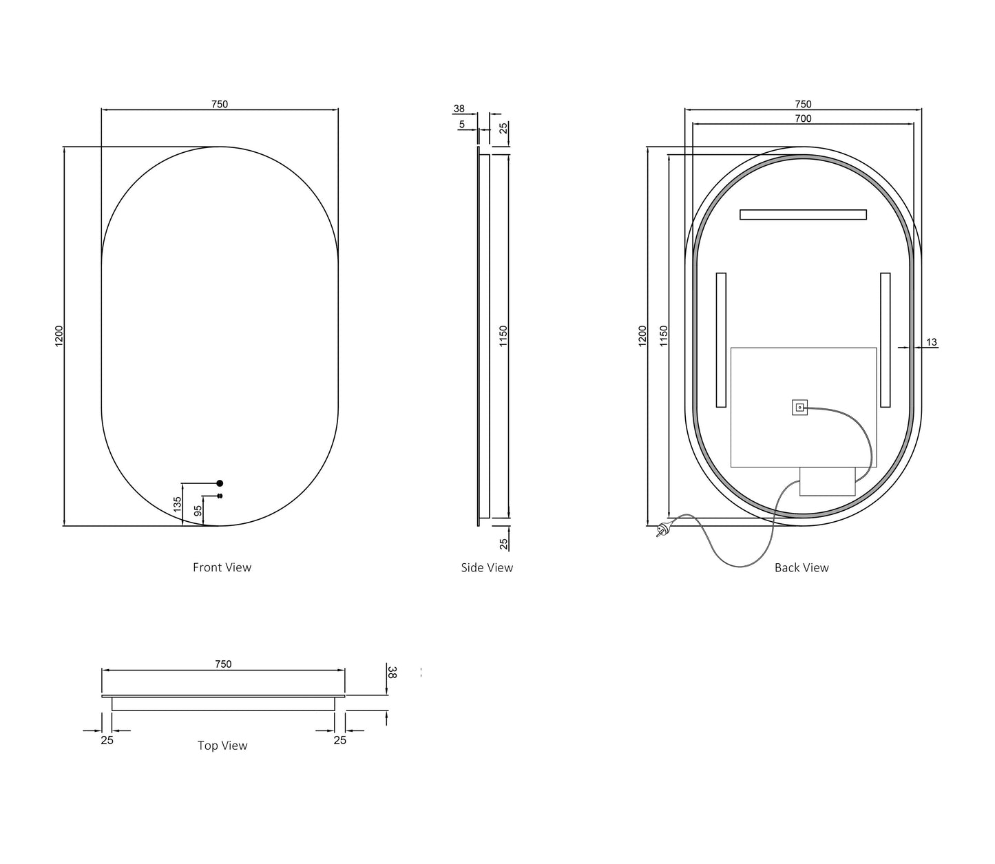 LED Noosa 1200x750 Frameless Mirror