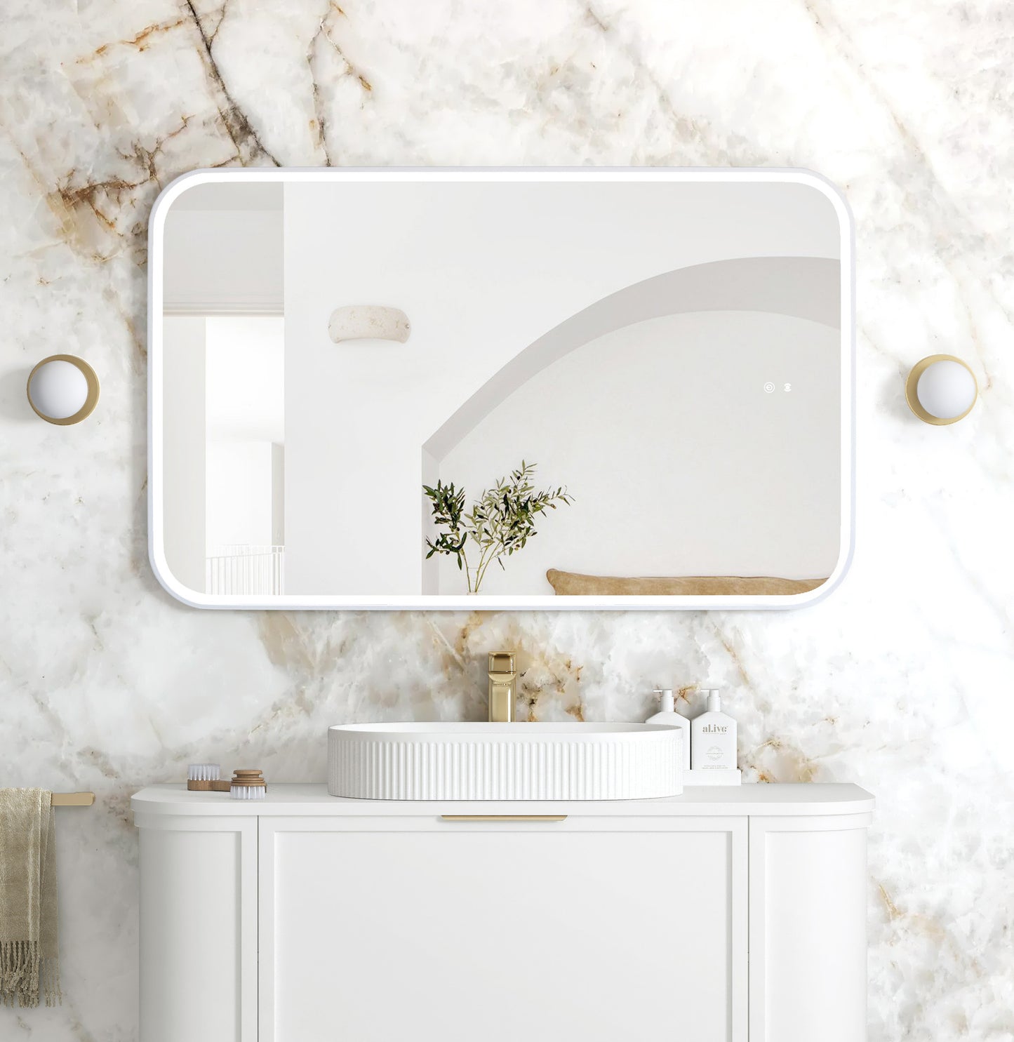 LED Newport 1200x750 White Metal Frame Mirror