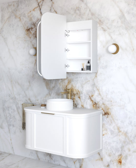 LED Newport 900x750 White Shaving Cabinet - Premium Edition