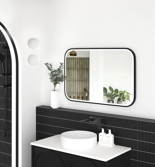 LED Newport 900x600 Black Metal Frame Mirror