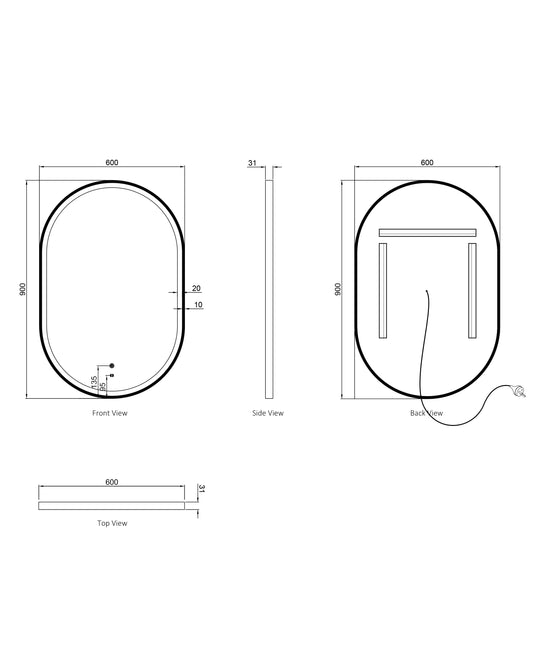 LED Noosa 900x600 Gold Metal Frame Mirror