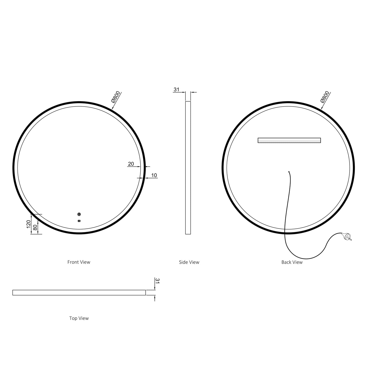 LED Bondi 800mm Gold Metal Round Frame Mirror