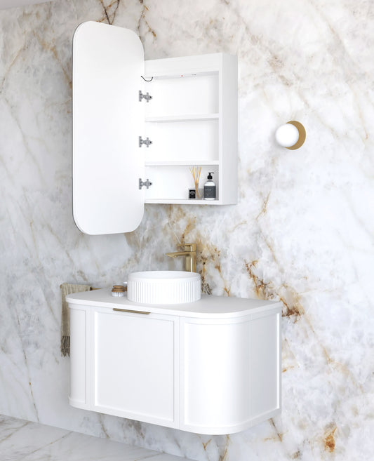 LED Newport 900x450 White Shaving Cabinet Soft Square