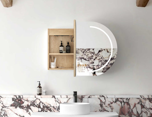 LED Bondi 900x600 Natural Oak Shaving Cabinet - Premium