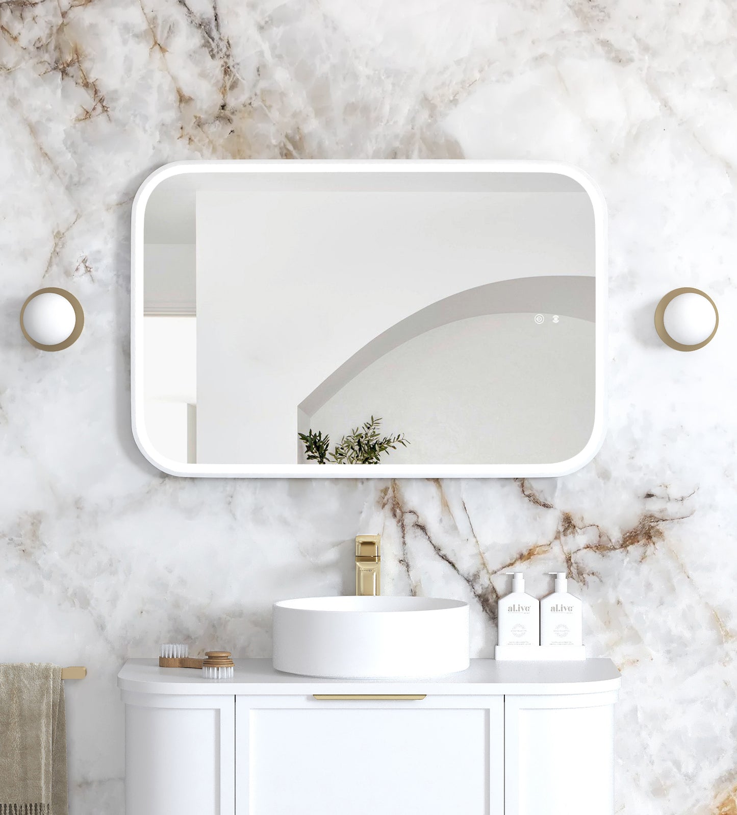 LED Newport 900x600 White Metal Frame Mirror