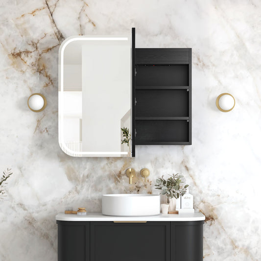 LED Newport 900x750 Black Oak Shaving Cabinet - Premium Edition