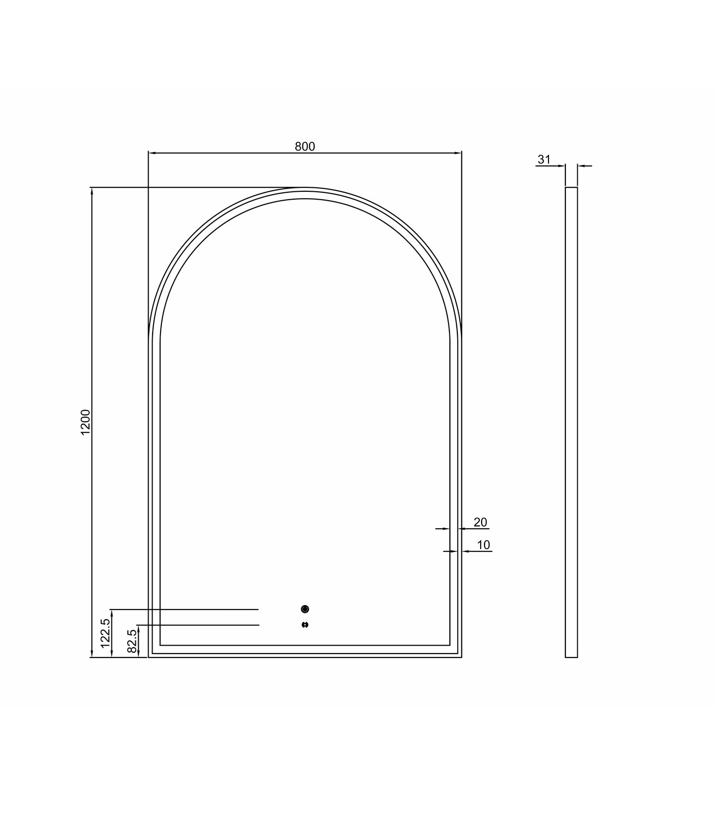 LED Archie 1200x800 Black Metal Frame Mirror