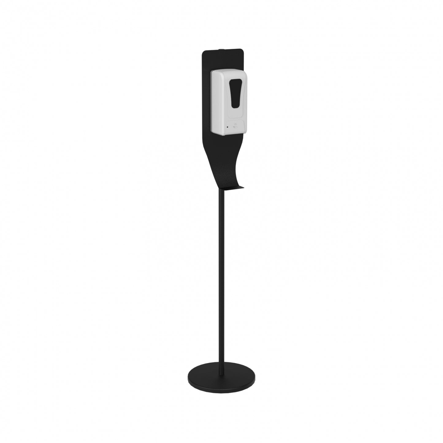 1 Ltr base diam 305mm D Free Standing Sanitising Gel dispenser with Stand - 1 Ltr base diam 305mm D - Black Stand - White dispenser