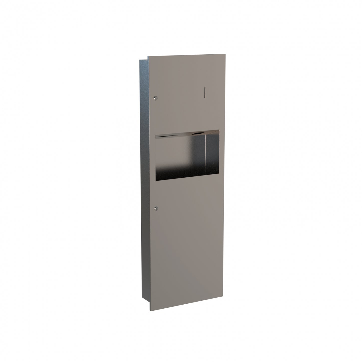 475mm W Recessed 3 in 1 Sanitiser Paper towel dispenser and Waste Receptacle - 475mm W x 1400mm H x 160mm D - Satin