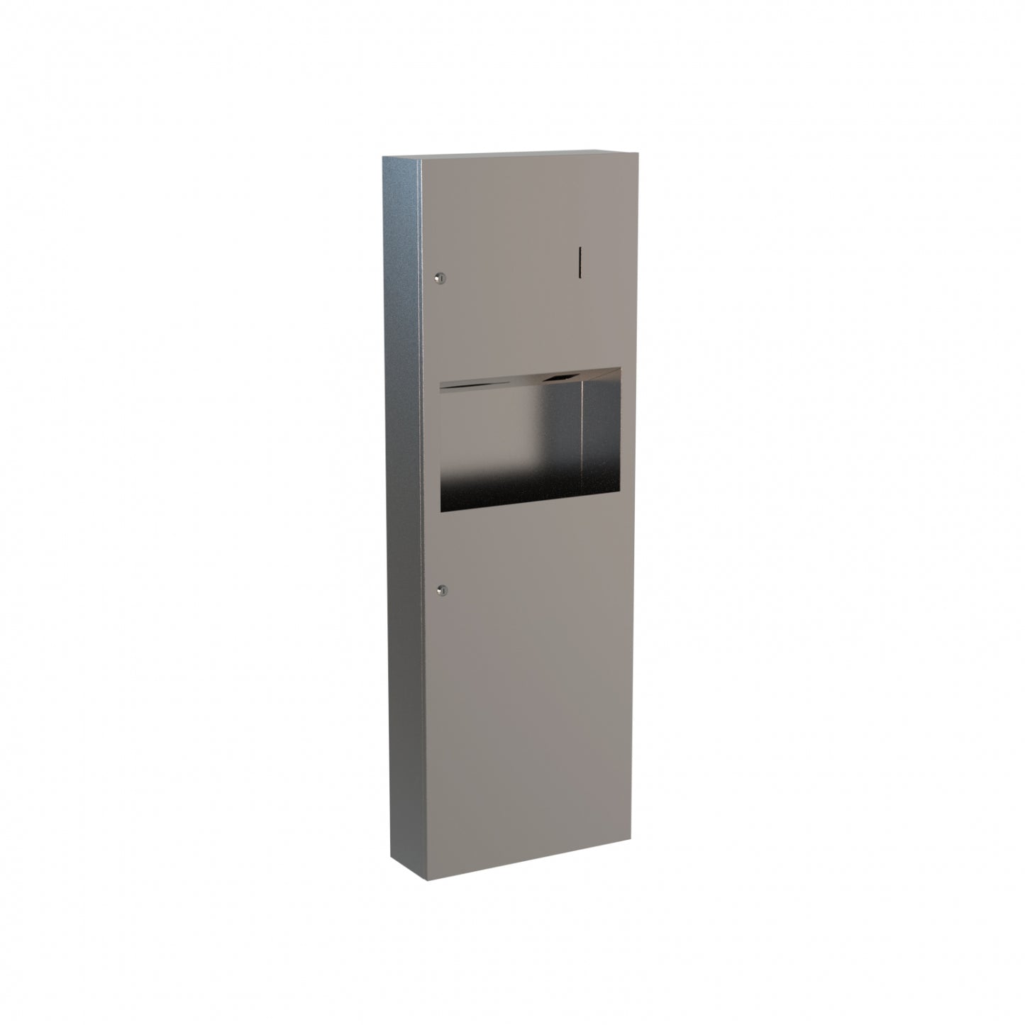 475mm W Surface Mounted 3 in 1 Sanitiser Paper towel dispenser and Waste Receptacle - 475mm W x 1400mm H x 160mm D - Satin