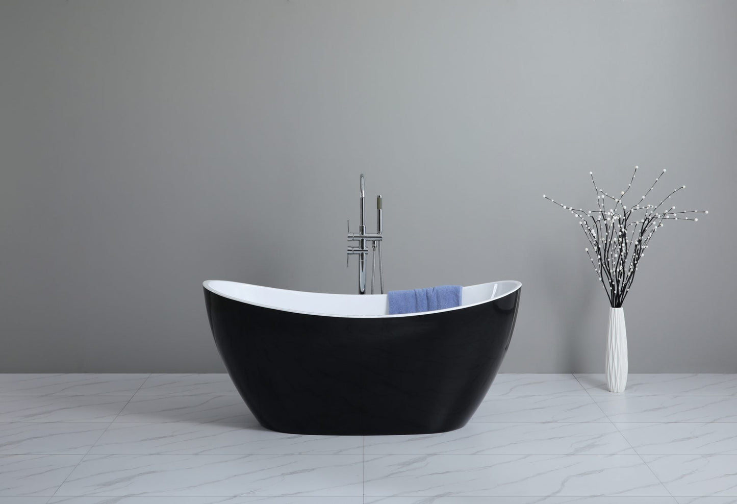 1500mm Freestanding Bathtub - No Overflow - Gloss Black & White