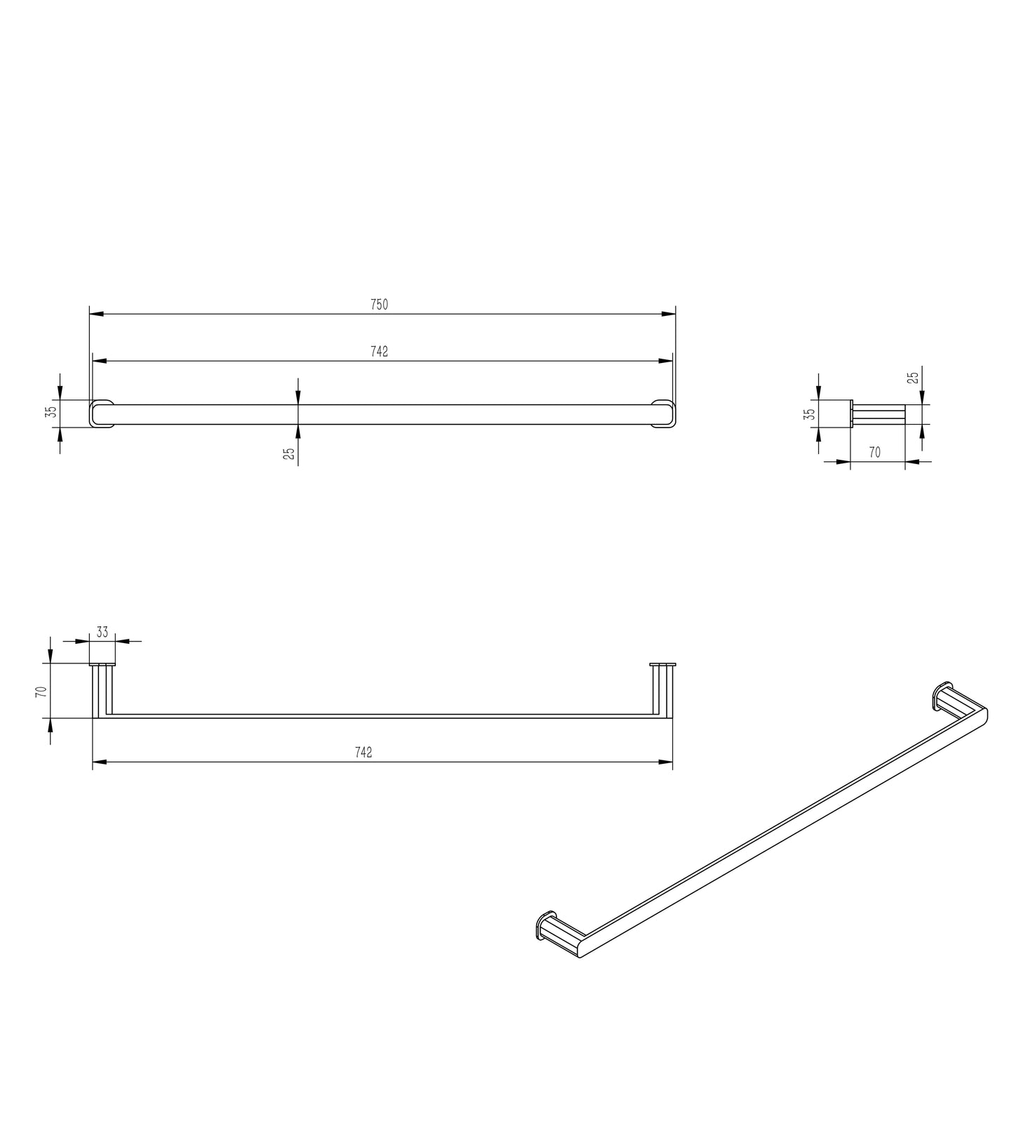 Oskar 750mm Argent Gold Single Towel Rail