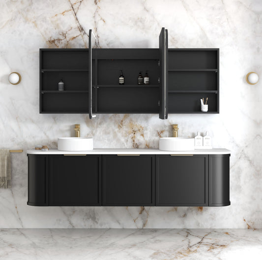 LED Newport 1800x750 Black Oak Shaving Cabinet - Premium Edition
