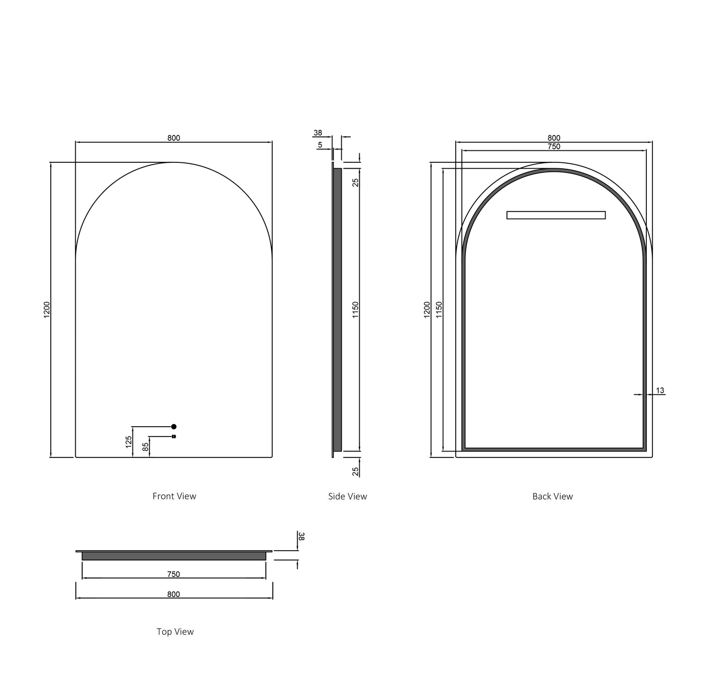 LED Archie 1200x800 Frameless Mirror