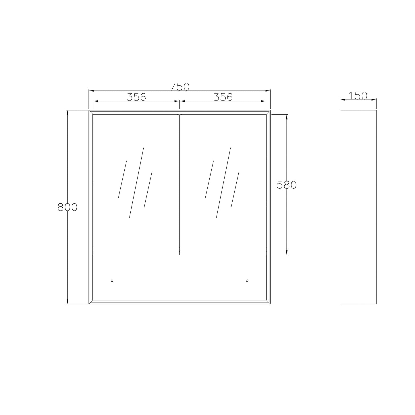 Marlo 750x800 Matte Black Shaving Cabinet