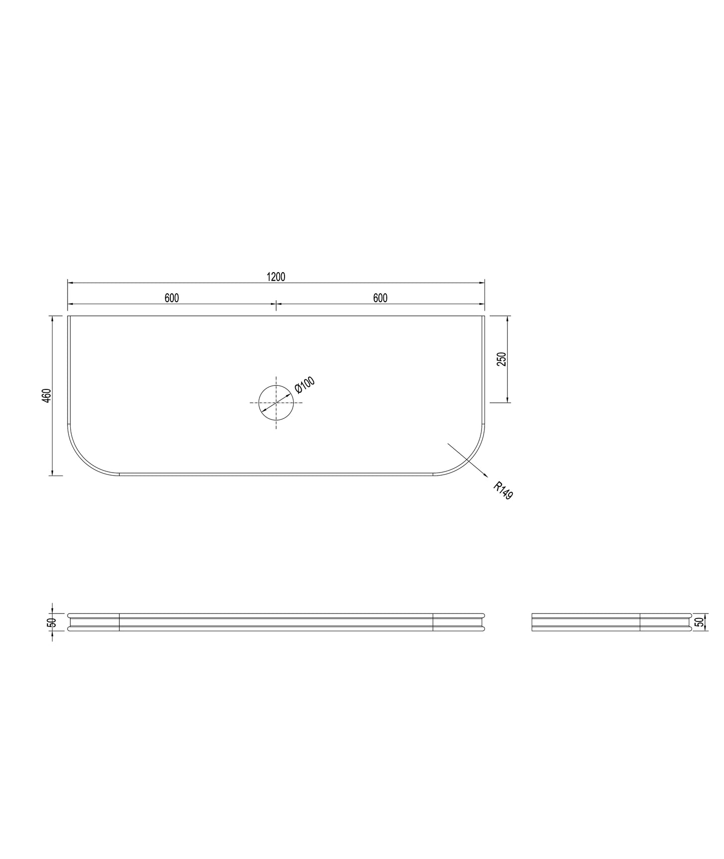 Bondi 1200mm Black Oak Wall Hung Curve Cabinet Only