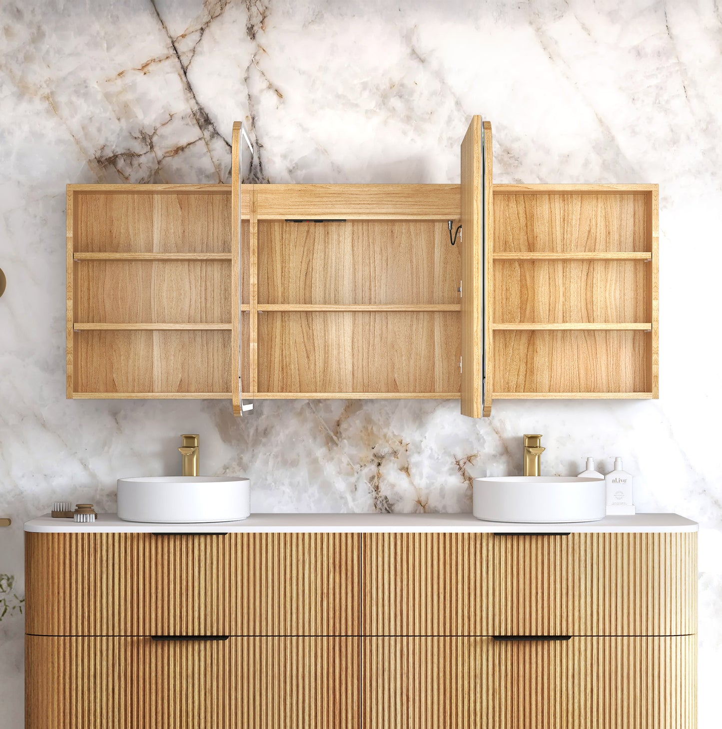 LED Newport 1800x750 Woodland Oak Shaving Cabinet - Premium Edition