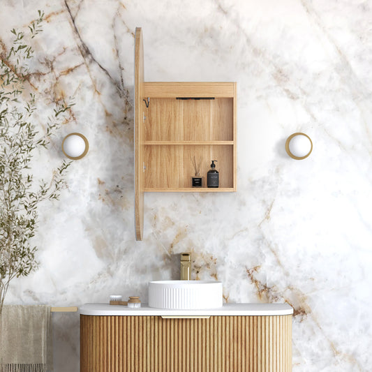 LED Noosa 900x450 Woodland Oak Shaving Cabinet - Premium Edition