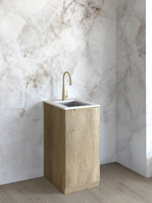 Mini Laundry 430mm Byron/Bondi Natural Oak with Pure White Top