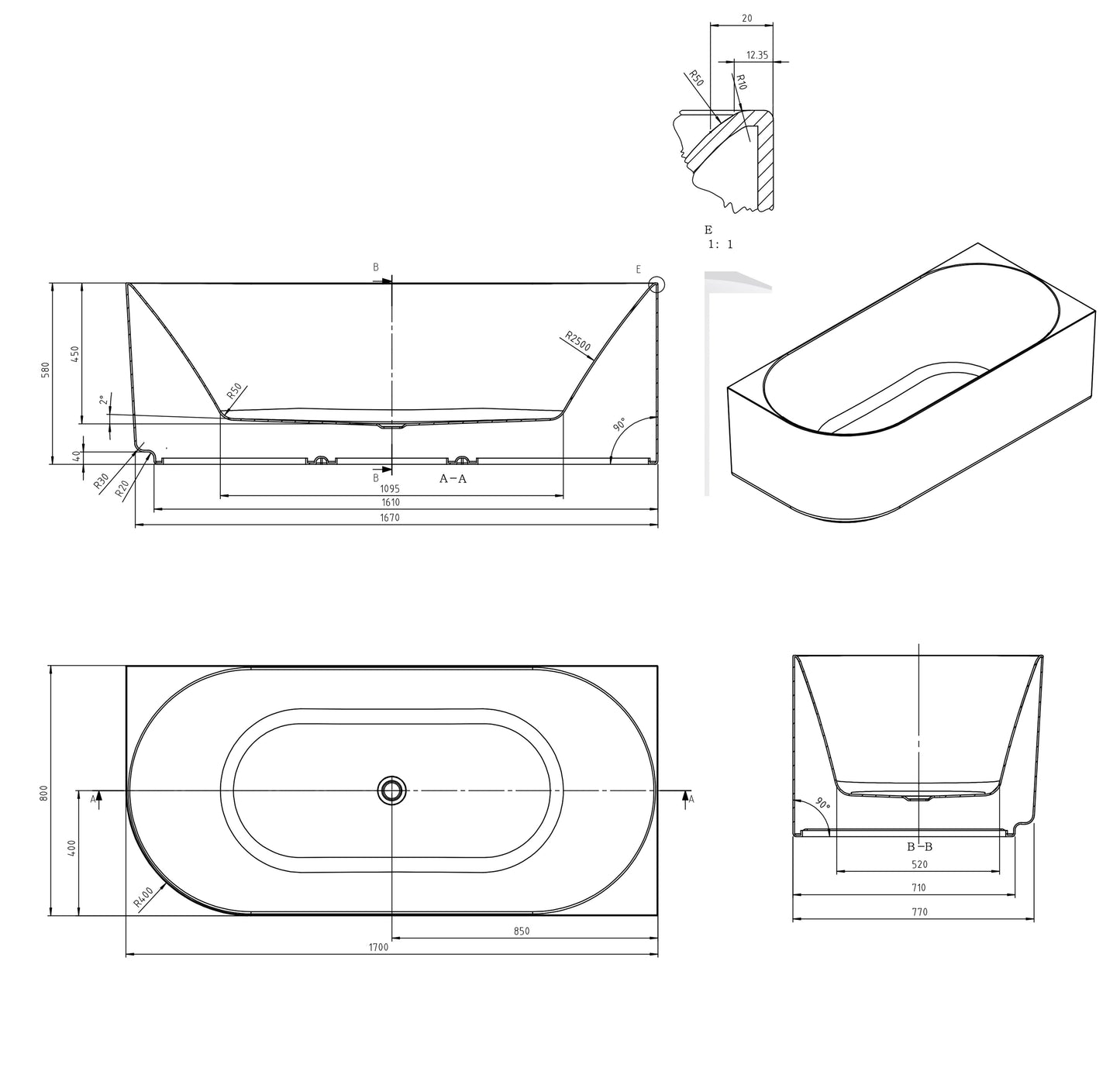 Attica Celine 1700 Gloss White Right Corner Bath with Overflow