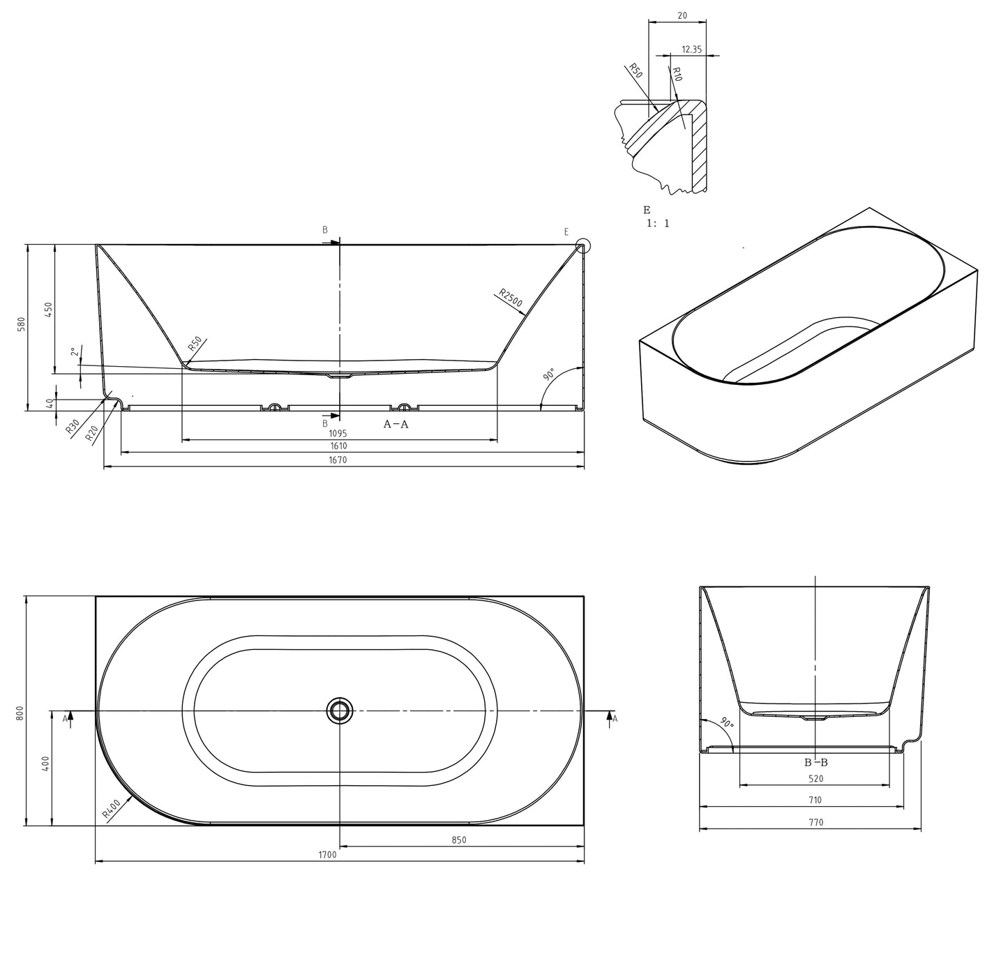 Attica Celine 1700 Matte White Right Corner Bath with Overflow