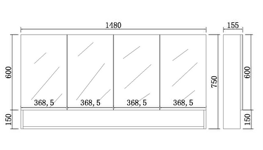 1500mmx750mm PVC Shaving Cabinet - Gloss White