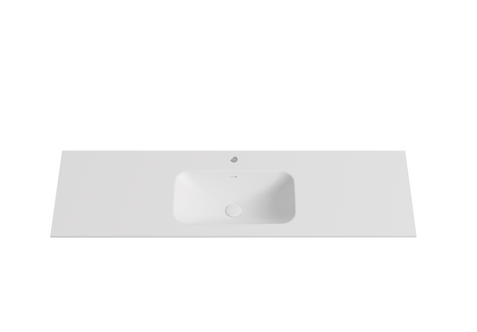 1500mmx460mm Solid Surface Moulded Top - Double Bowl - Matte White - No Tap Hole