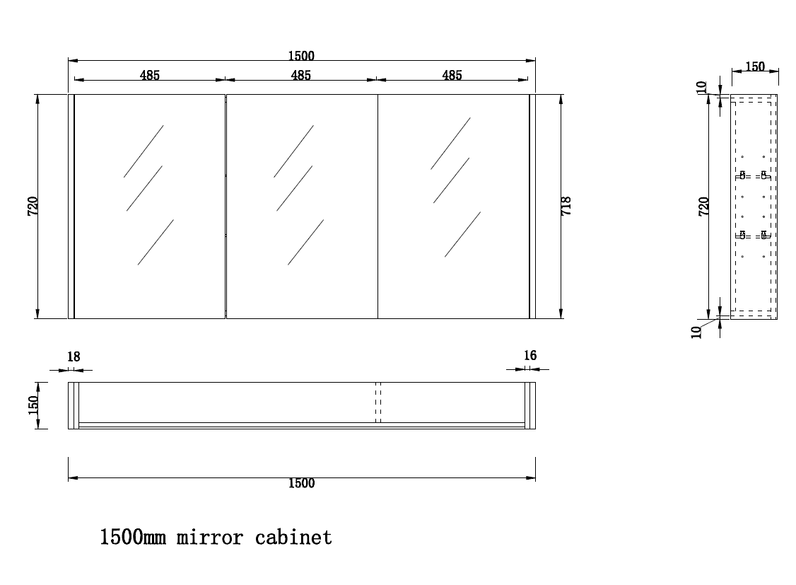 1500mm Light Oak Shaving Cabinet -W1500xH720xD150