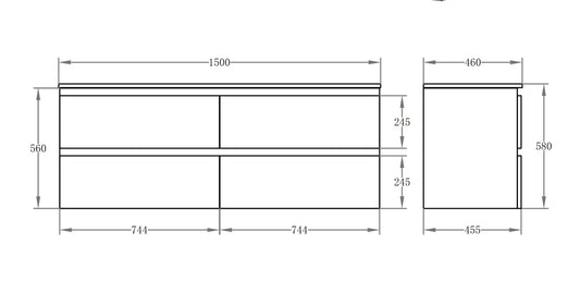 1500mm Riva Wall Hung Vanity PVC Cabinet Only - Gloss White