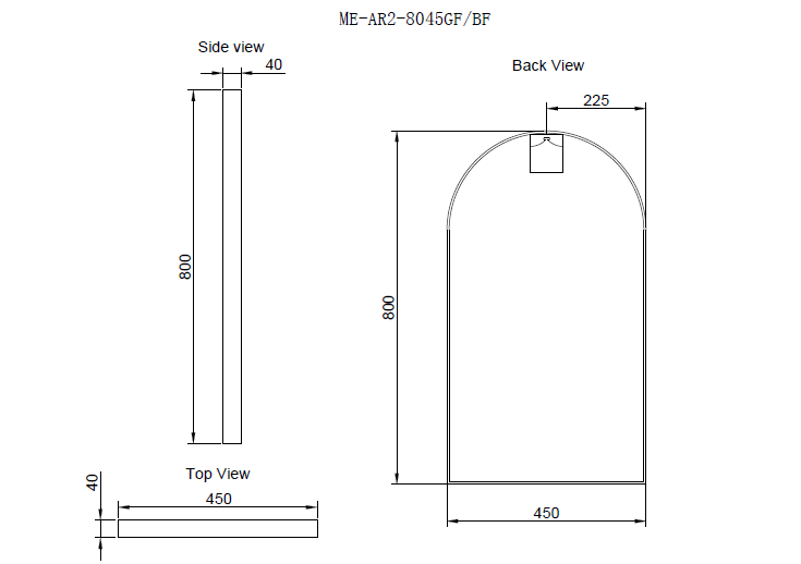 450mm Framed Non-LED - Gold - 450 x 800 x 45
