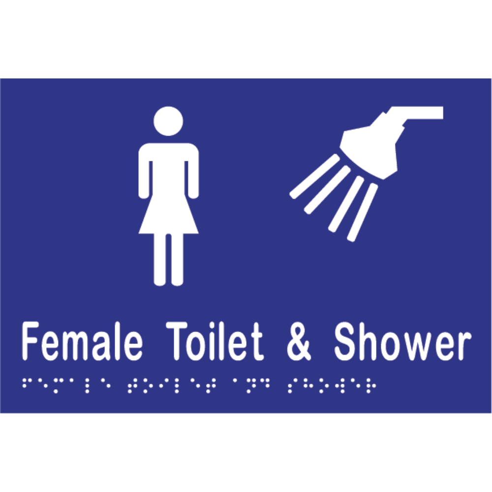 Female Toilet & Shower Braille Sign -Vinyl - Blue with White Infill