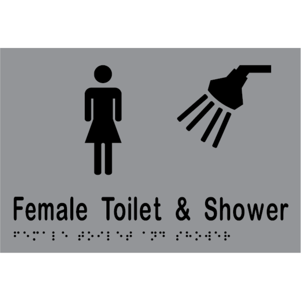 Female Toilet & Shower Braille Sign - Stainless Steel with Black Infill