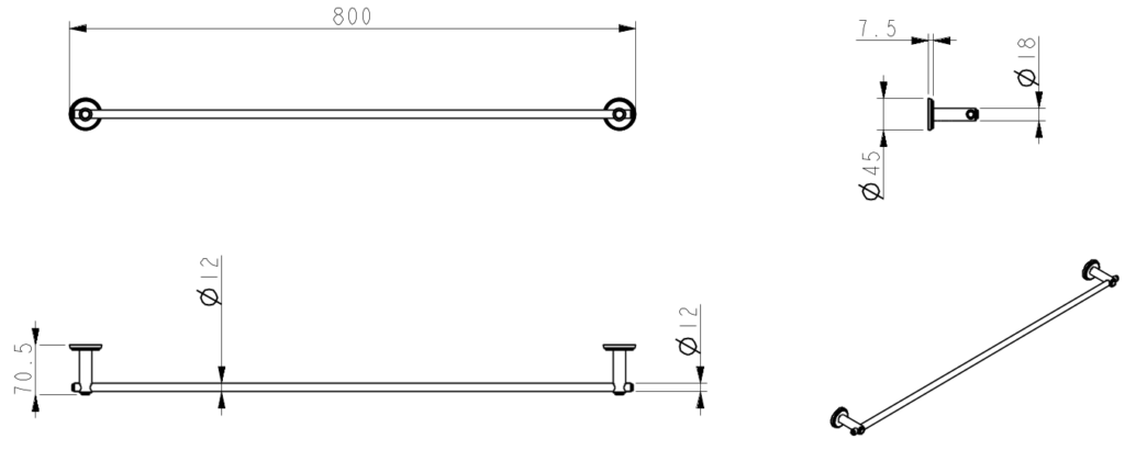 Mica Heritage Single Towel Rail - 800mm - Brushed Nickel
