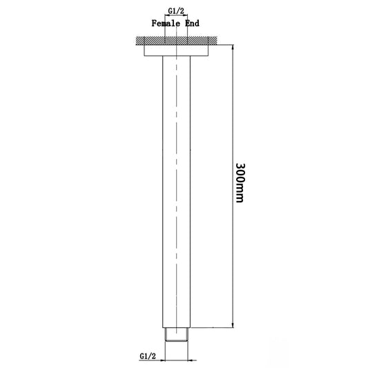 Square Brushed Brass Ceiling Shower Arm 300mm