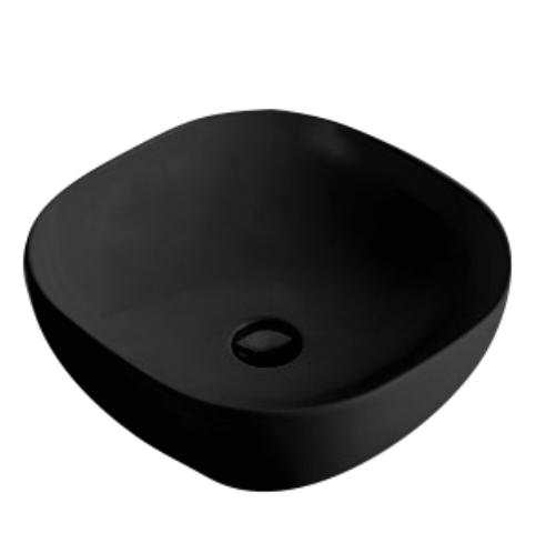 Matte Black Round-Edged Square Ceramic Basin - 375 x 375 x 120mm