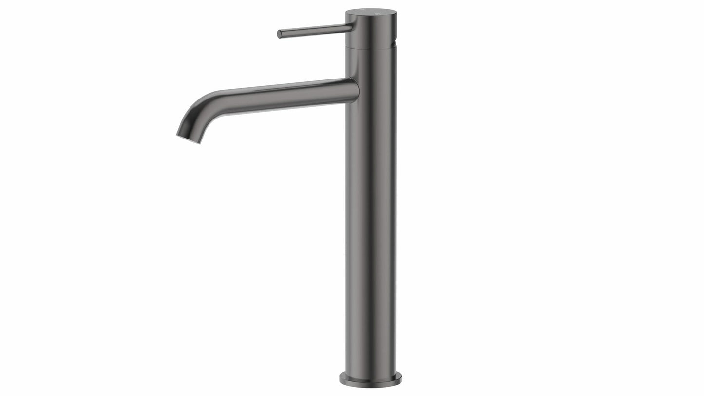 Otus Slimline Stainless Steel Highrise Basin Mixer Curved Spout - Gun Metal
