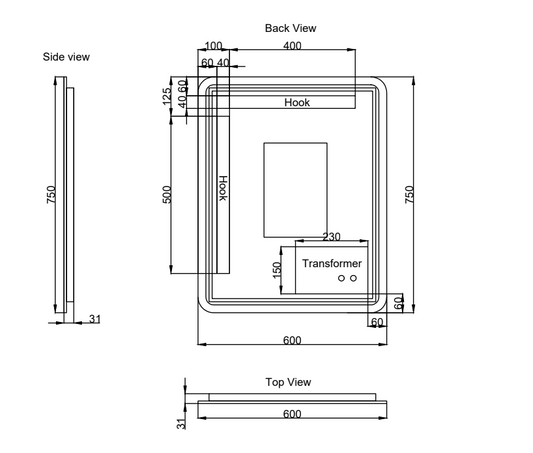 Rectangle Framed LED Mirrors Brushed Copper 750x600mm