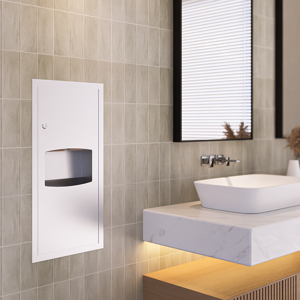 Recessed Paper Towel Dispenser and 6.5 Litre Waste Receptacle SS
