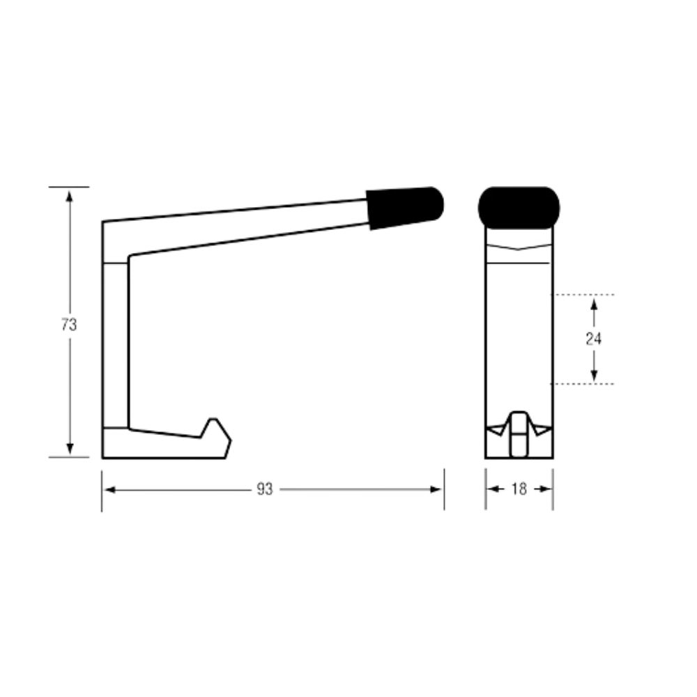 202C Designer Black Concealed Coat Hook with Bumper - With Screw Fixings
