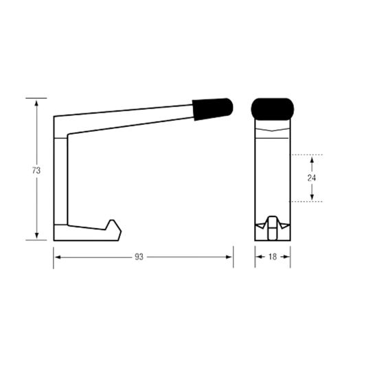 202C Designer Black Concealed Coat Hook with Bumper - With Screw Fixings