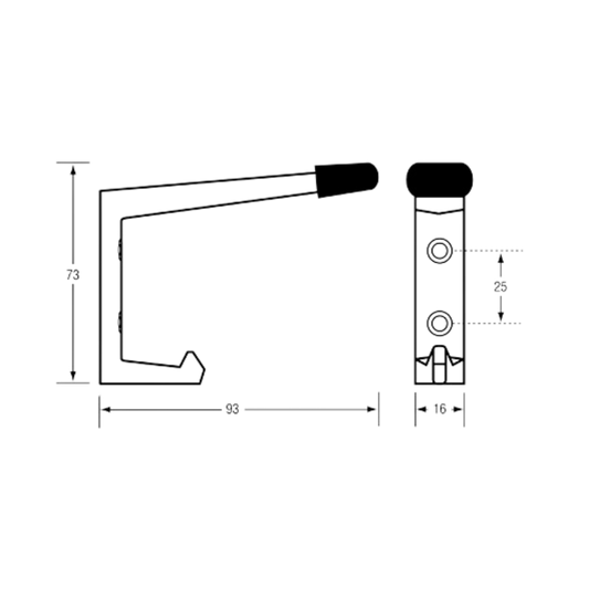 202 Coat Hook with Bumper – With Screw Fixings