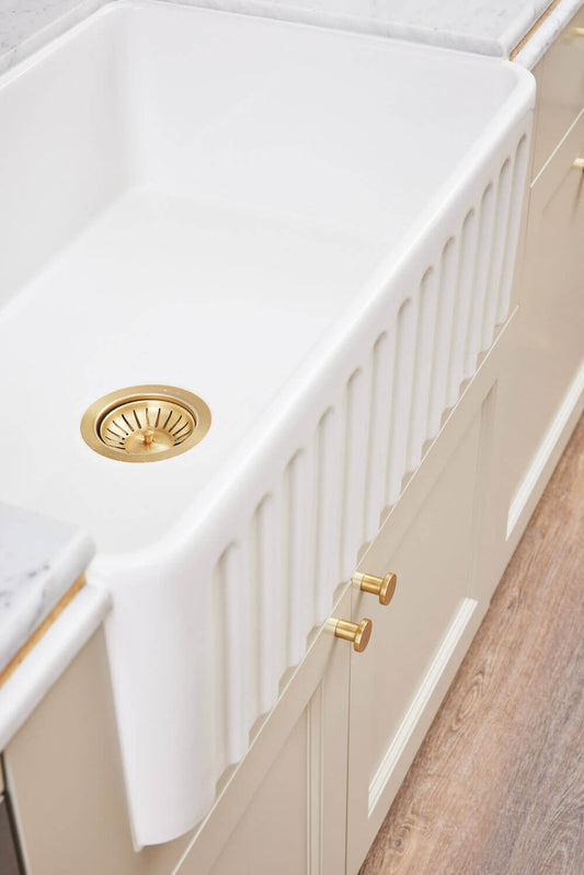 90x50 Brushed Brass PVD Basket Waste & Long Bolt