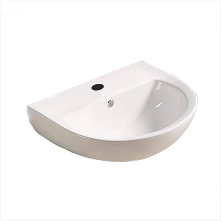 Wall Hung Ceramic Basin - Overflow - Tap Hole - Gloss White - Round - 550mm