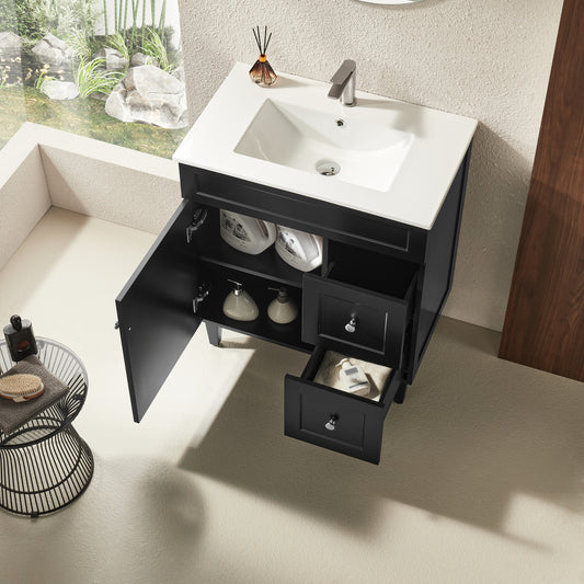 750mm Harrington Floor Vanity PVC Right Side Drawers - Cabinet Only - Matte Black