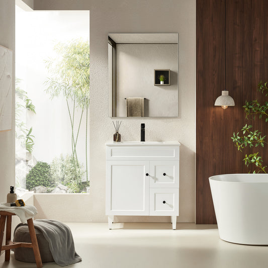 750mm Harrington Floor Vanity PVC Right Side Drawers - Cabinet Only - Matte White