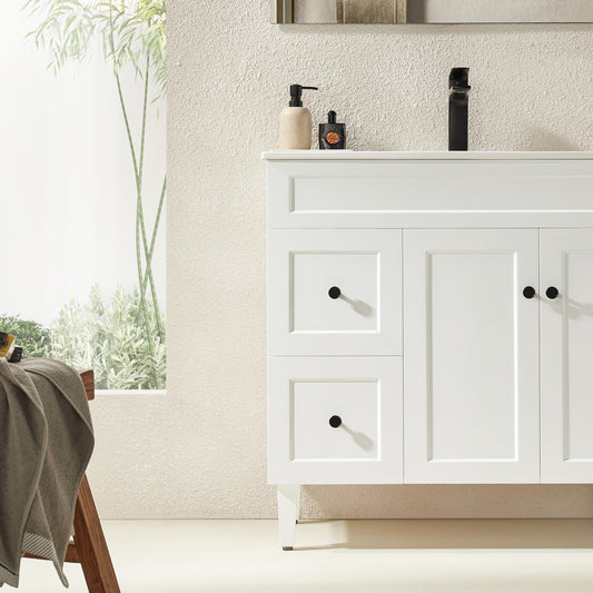 900mm Harrington Floor Vanity PVC Left Side Drawers - Cabinet Only - Matte White