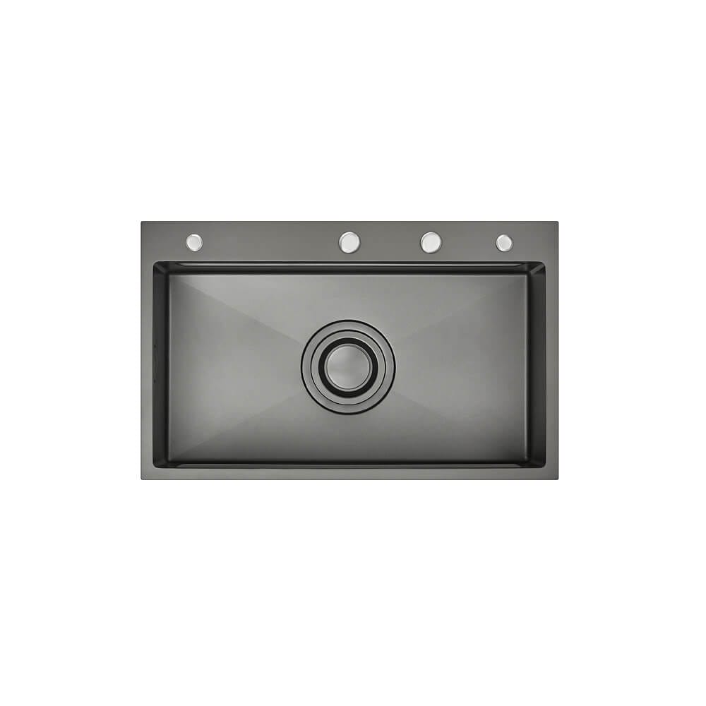 770mm Gun Metal PINIZ Single Bowl Workstation Kitchen Sink - Slide Lip - Nano Coated Embossed Stainless Steel - Anti-Scratch
