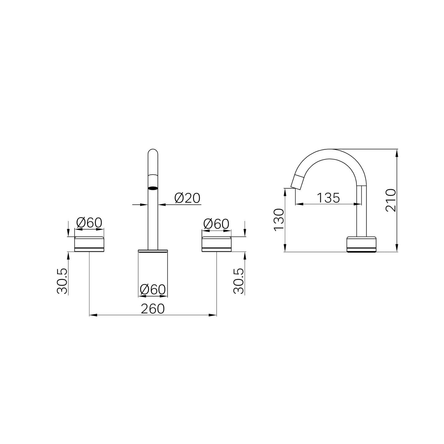 Serenity Basin Set Arc Spout With Verde Alpi Handle Gun Metal