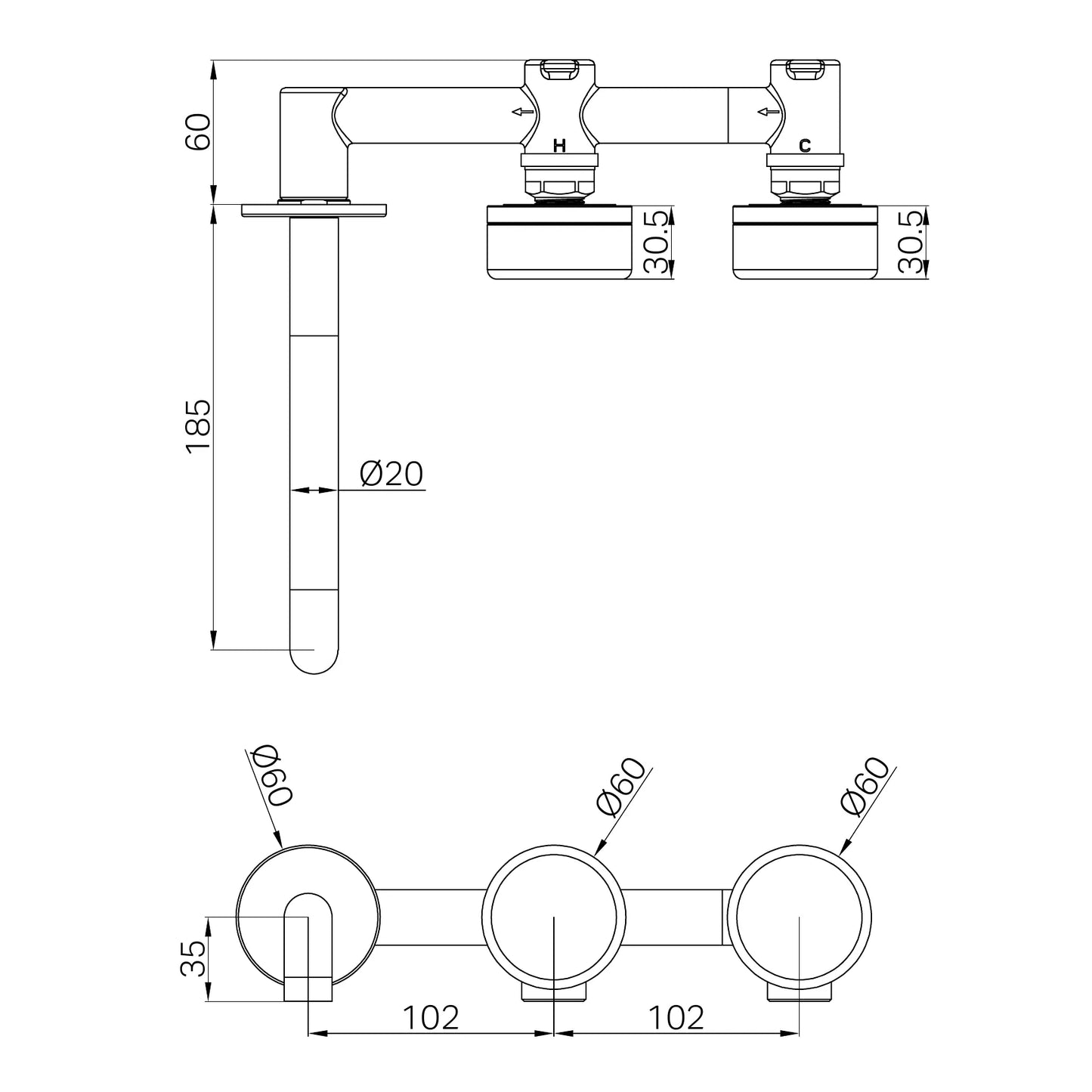 Serenity Wall Basin Set 185mm Offset Spout With Carrara Handle Brushed Nickel