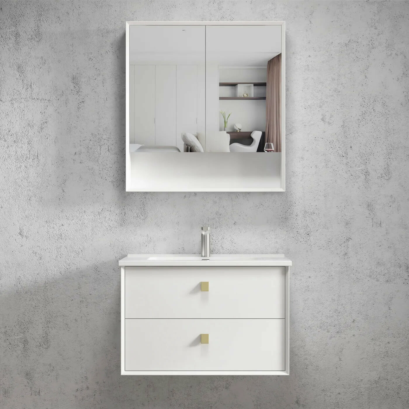 Boston Bevel Edge Wall Hung Vanity - Matte White - 750mm
